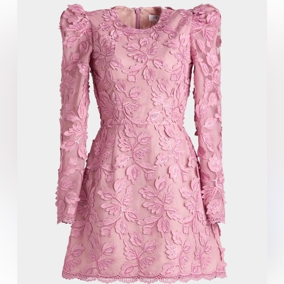 NEW HELSI Christy Scalloped Long Sleeve Pink Floral Applique Mini Dress Sz S - Picture 11 of 12